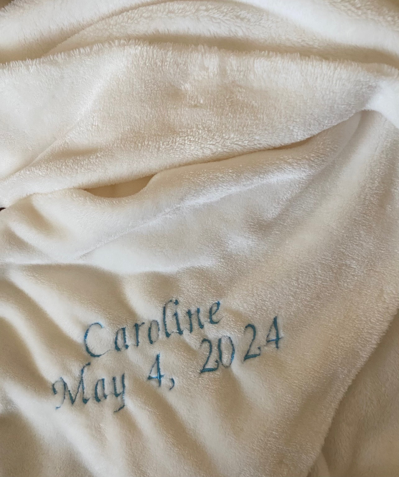 Baptism Blanket with teal thread embroidery