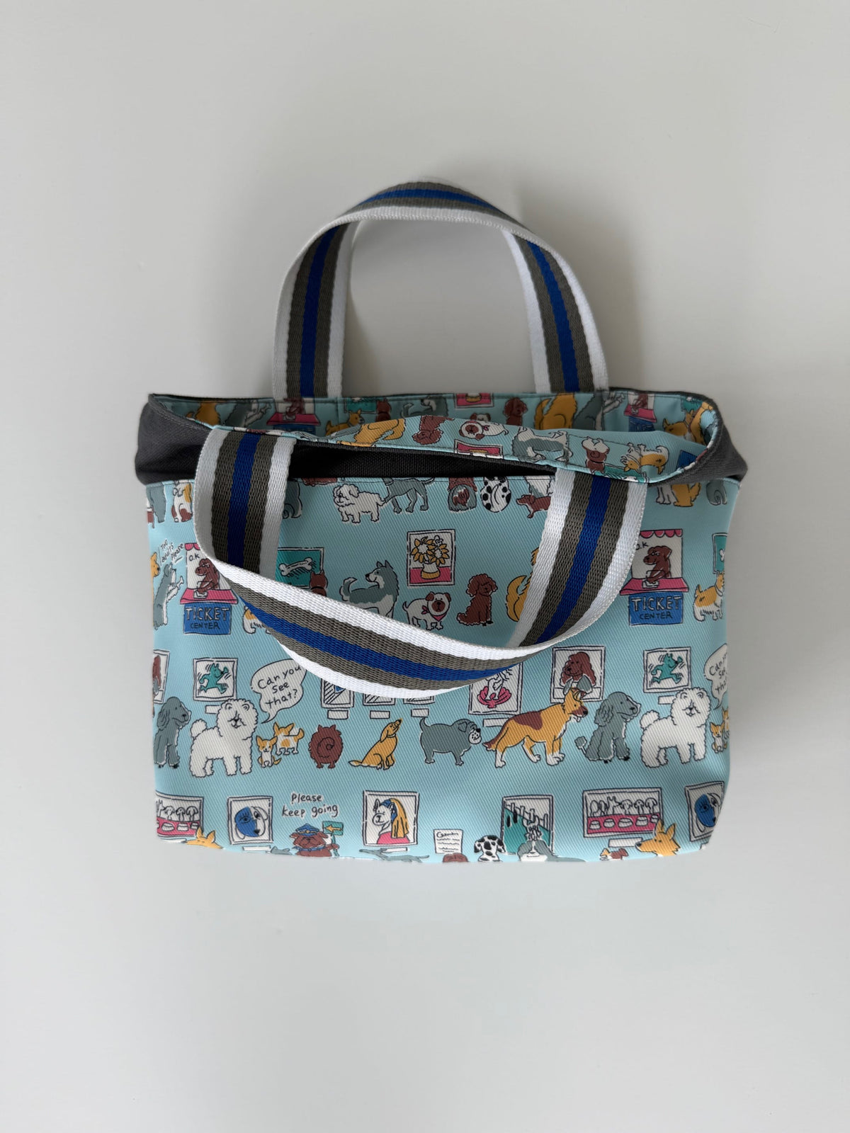 Children's Scripture Bag with puppy print and dark gray color