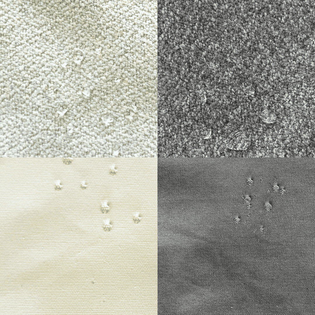 Water-resistant material and colors for Classic Temple Bag (clockwise from top left): Upholstery Ivory, Upholstery Gray, Canvas Gray, and Canvas Ivory