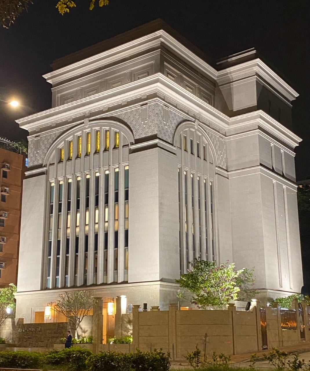 View of the front of the Hong Kong Temple at night