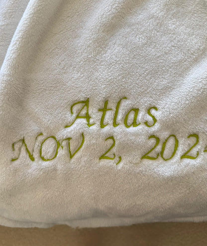 Baptism Blanket with lime green thread embroidery