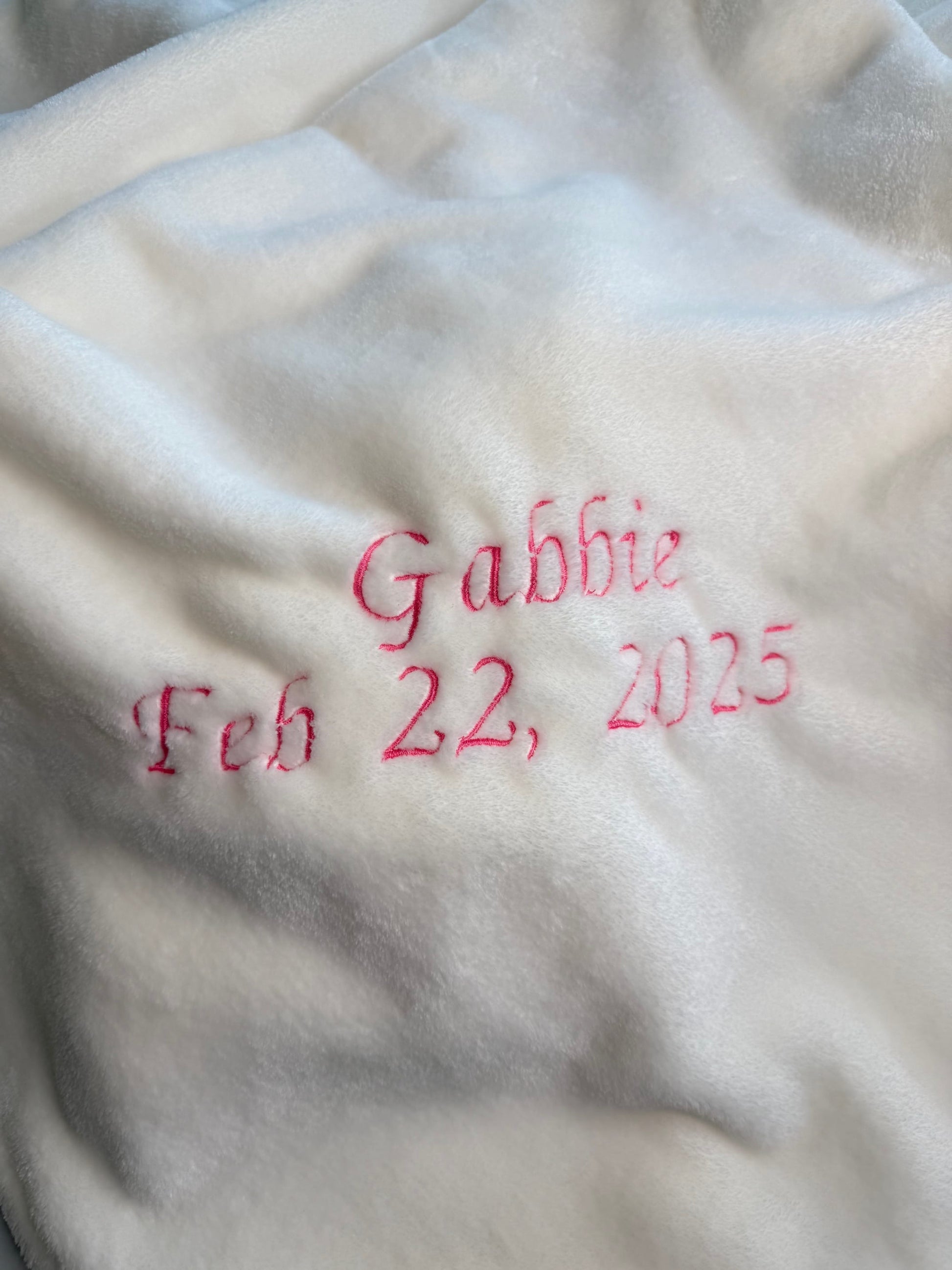 Baptism Blanket with pink thread embroidery