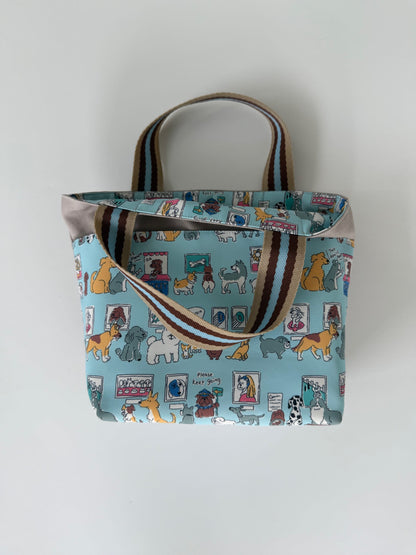 Children's Scripture Bag with puppy print and light gray color