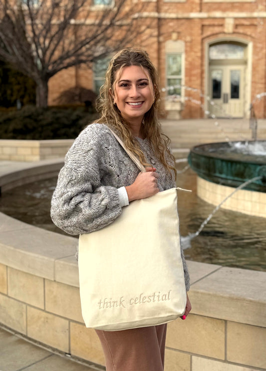 Classic LDS Temple Bag - "think celestial" Embroidery and Gospel-Themed Lining