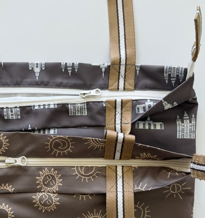 Close up of zippers on Humble Temple Bag