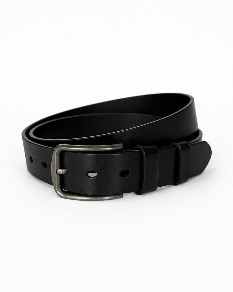Black leather belt on a white background