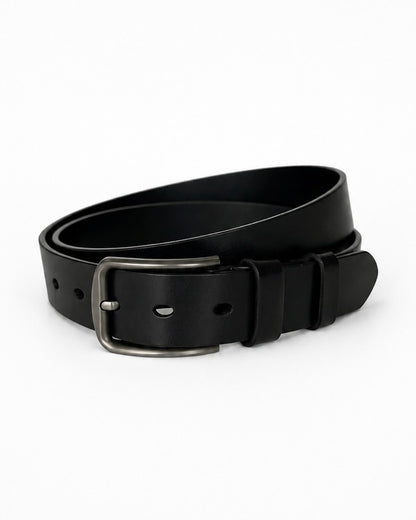 Black leather belt on a white background