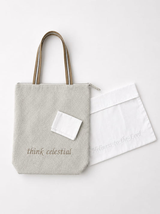 Temple Ready Set including upholstery ivory temple shoulder bag, envelope, and pouch