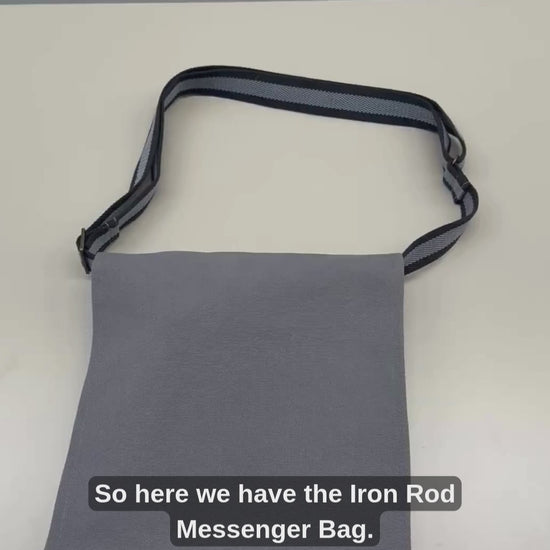 Demonstrating the features of the Iron Rod Missionary Messenger Bag