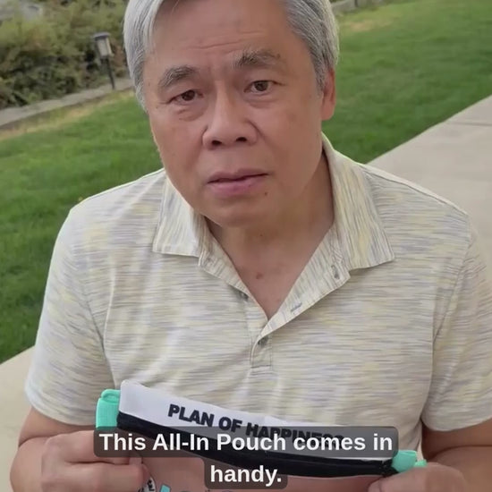 Man talking about features of the All-In Pouch