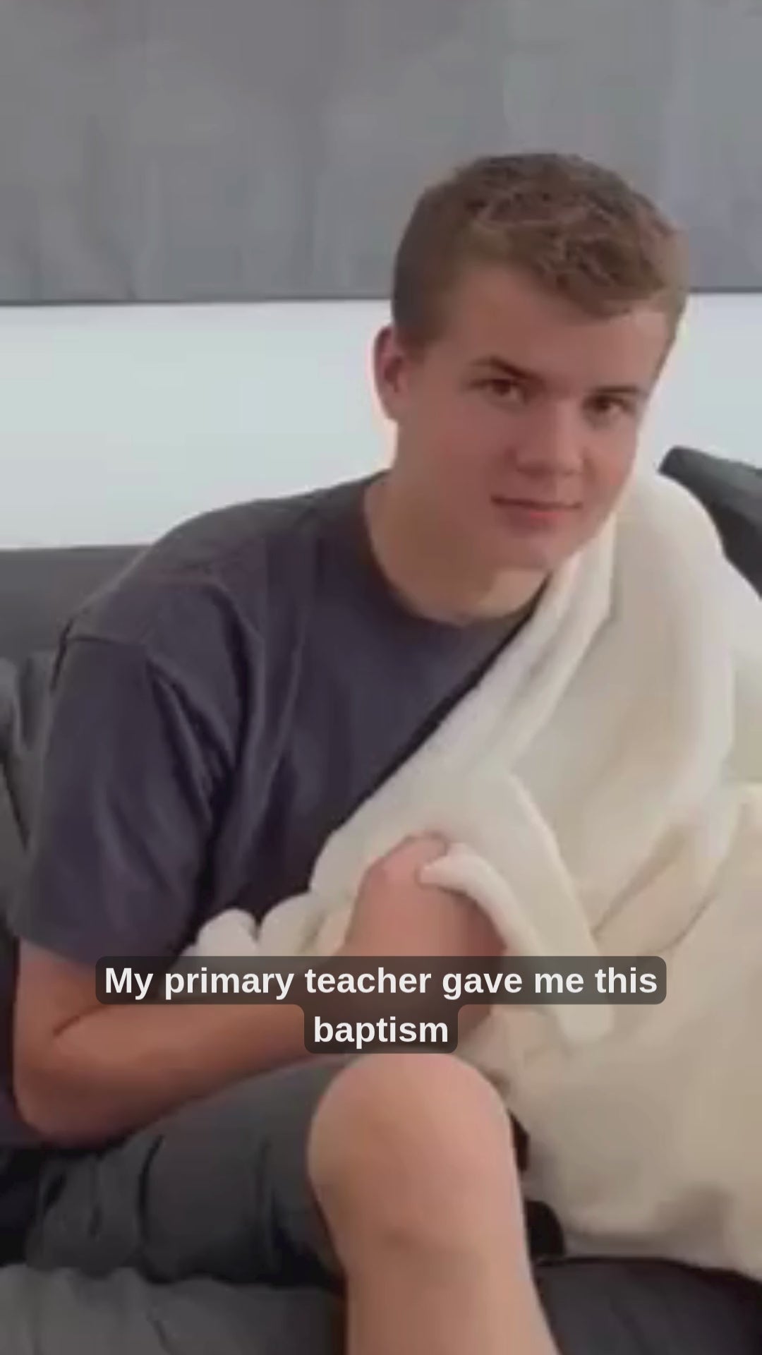 Young Man talking about his Baptism Blanket
